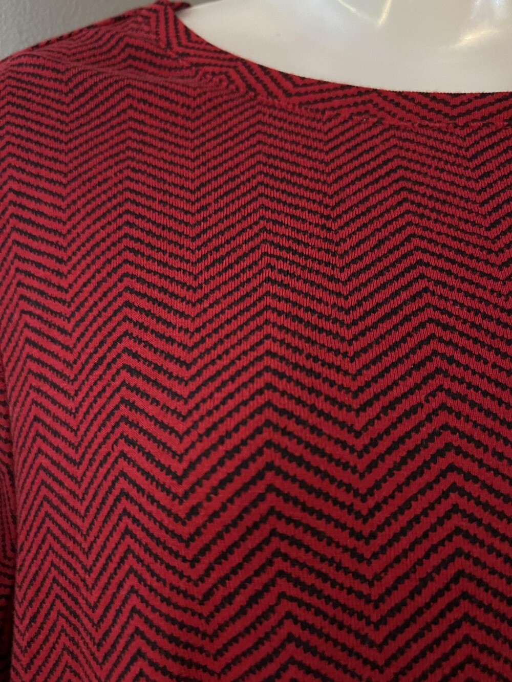J Jill Shirt Womens XL Petite Red Black Pima Cotton Long Sleeve Crew Top - Picture 2 of 6